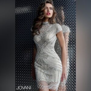 Jovani New Heavy Beaded Cap Sleeve Bodycon Cocktail Dress Size 12